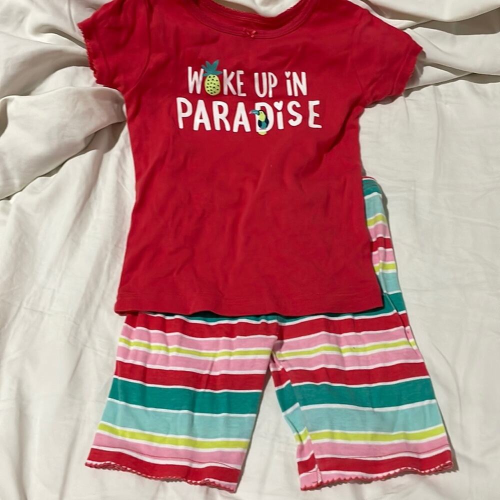 Carters 4t 💯 cotton short sleeve shorts pajamas euc woke up in paradise